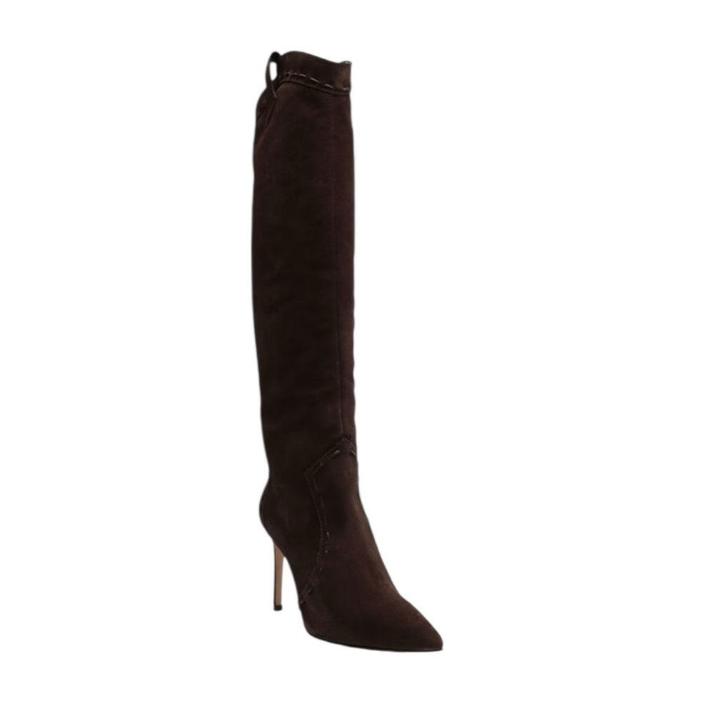 Schutz - Eliana Suede Knee-High Stiletto Heeled Boots Black Sz 8 - Picture 2 of 7